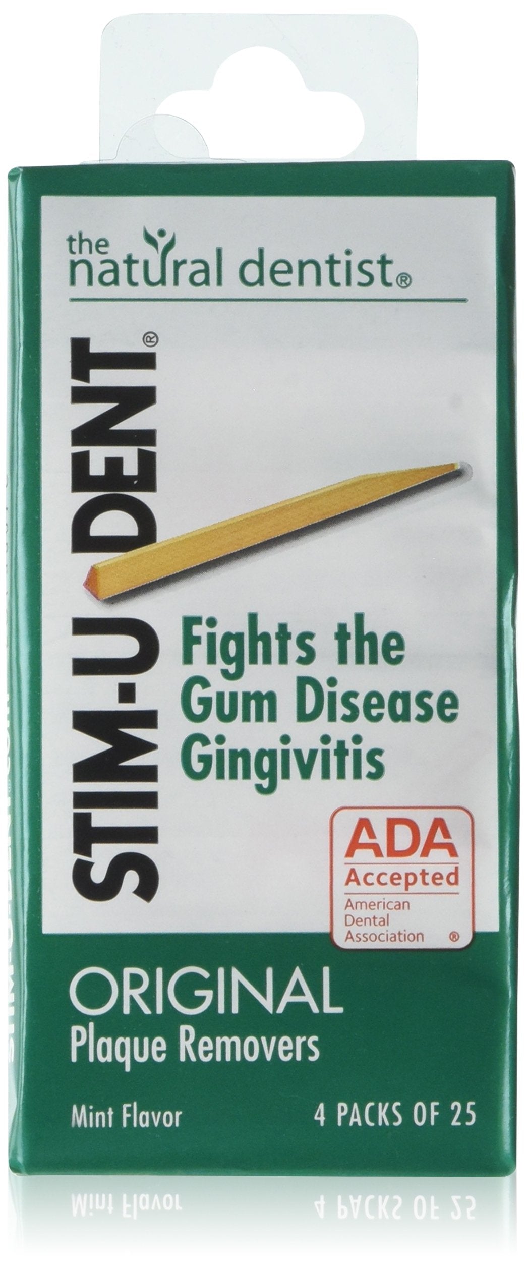Stim-U-Dent Mint Plaque Removers package showing 6-pack with 100 each