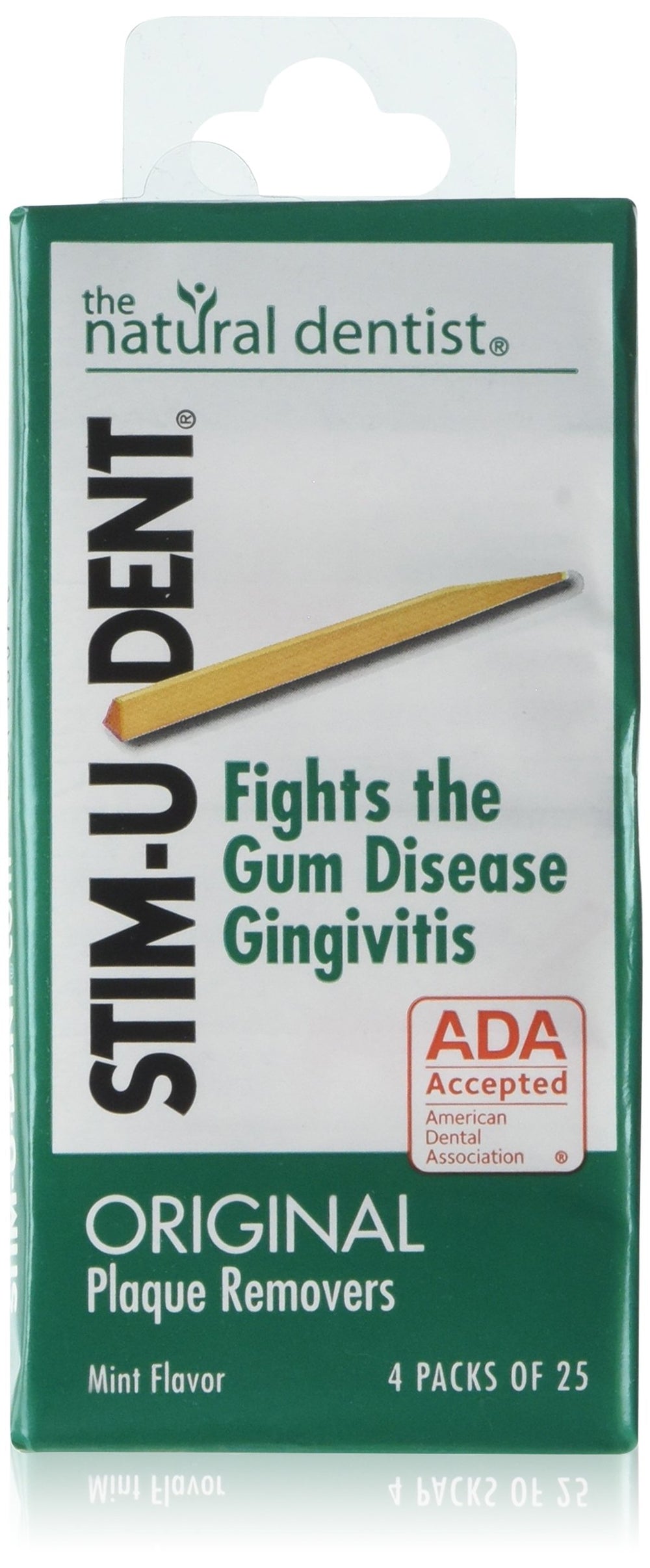 Stim-U-Dent Mint Plaque Removers package showing 6-pack with 100 each