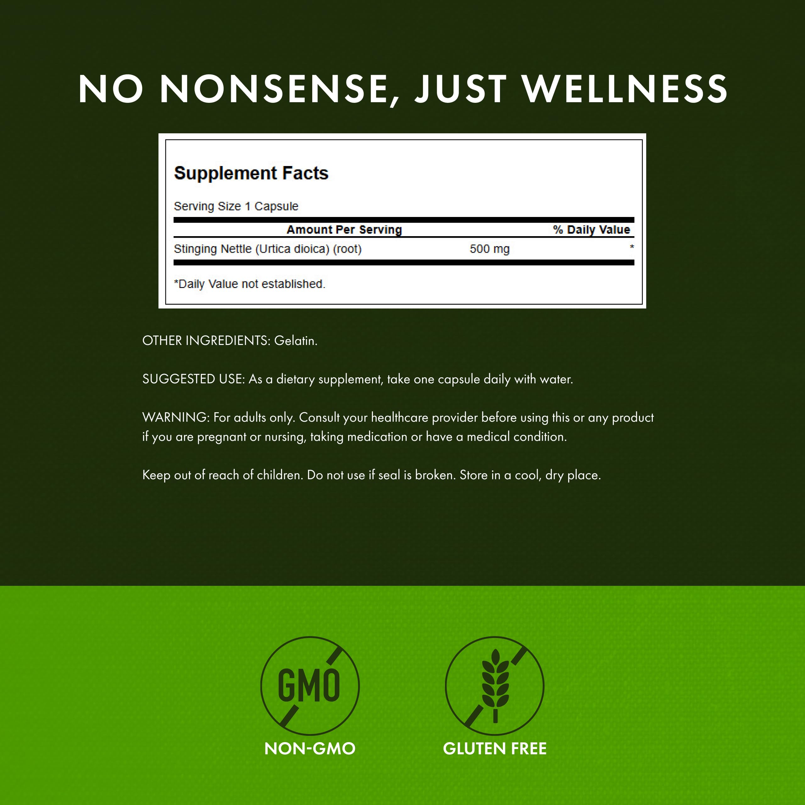 Swanson Stinging Nettle Root 100 caps bottle and label