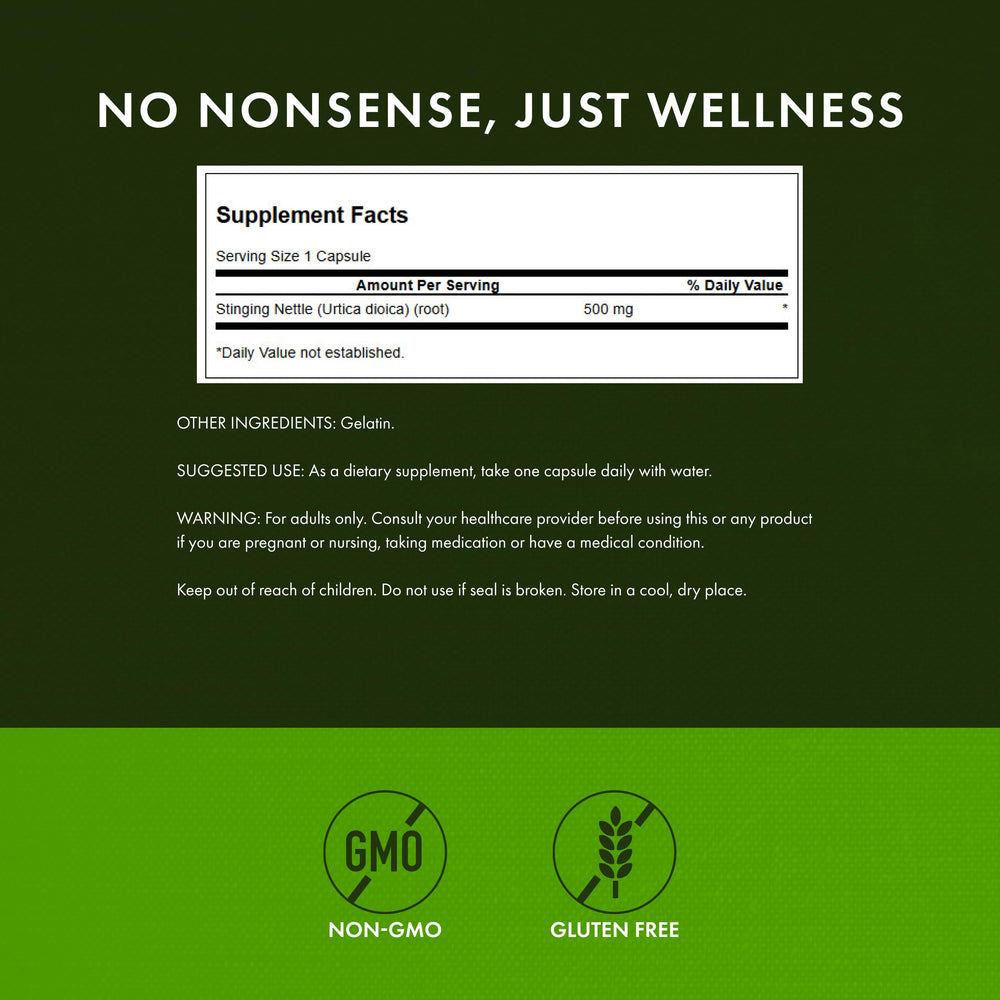 Swanson Stinging Nettle Root 100 caps bottle and label