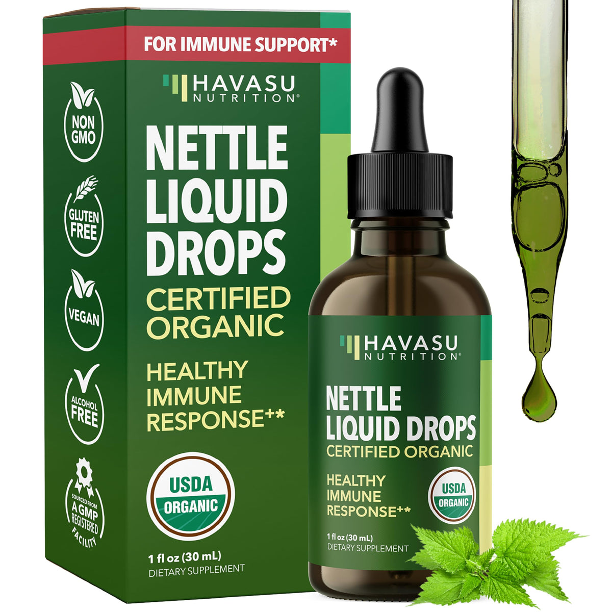 Front view of Stinging Nettle Leaf Extract Liquid Drops bottle - 1 oz