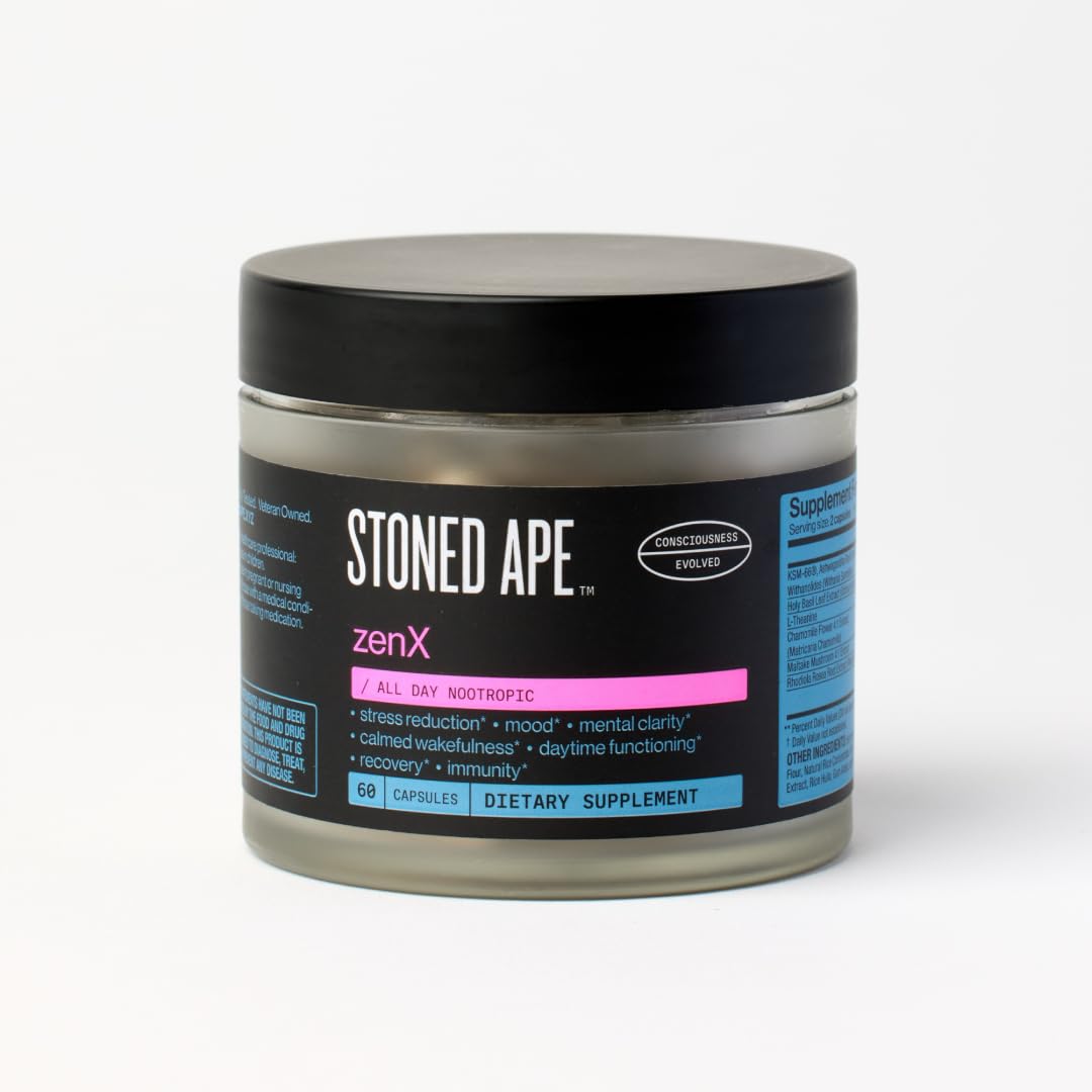 Stoned Ape ZenX bottle and label on white background