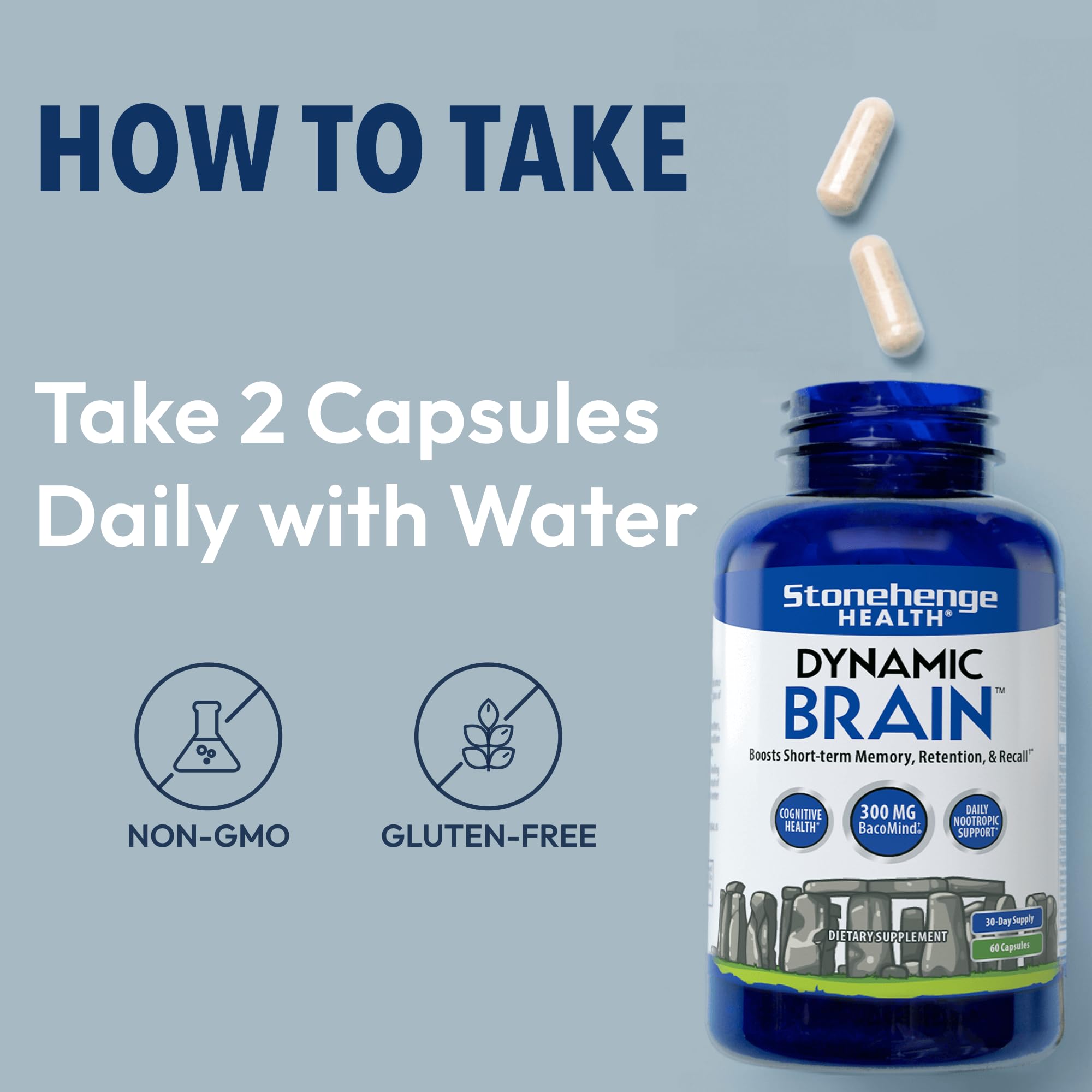Non-GMO and allergen-free badge on bottle