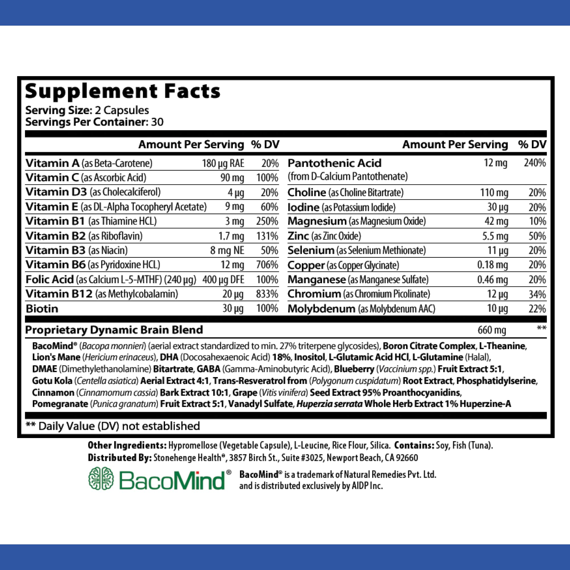 Nutrition label showing 30 servings per bottle