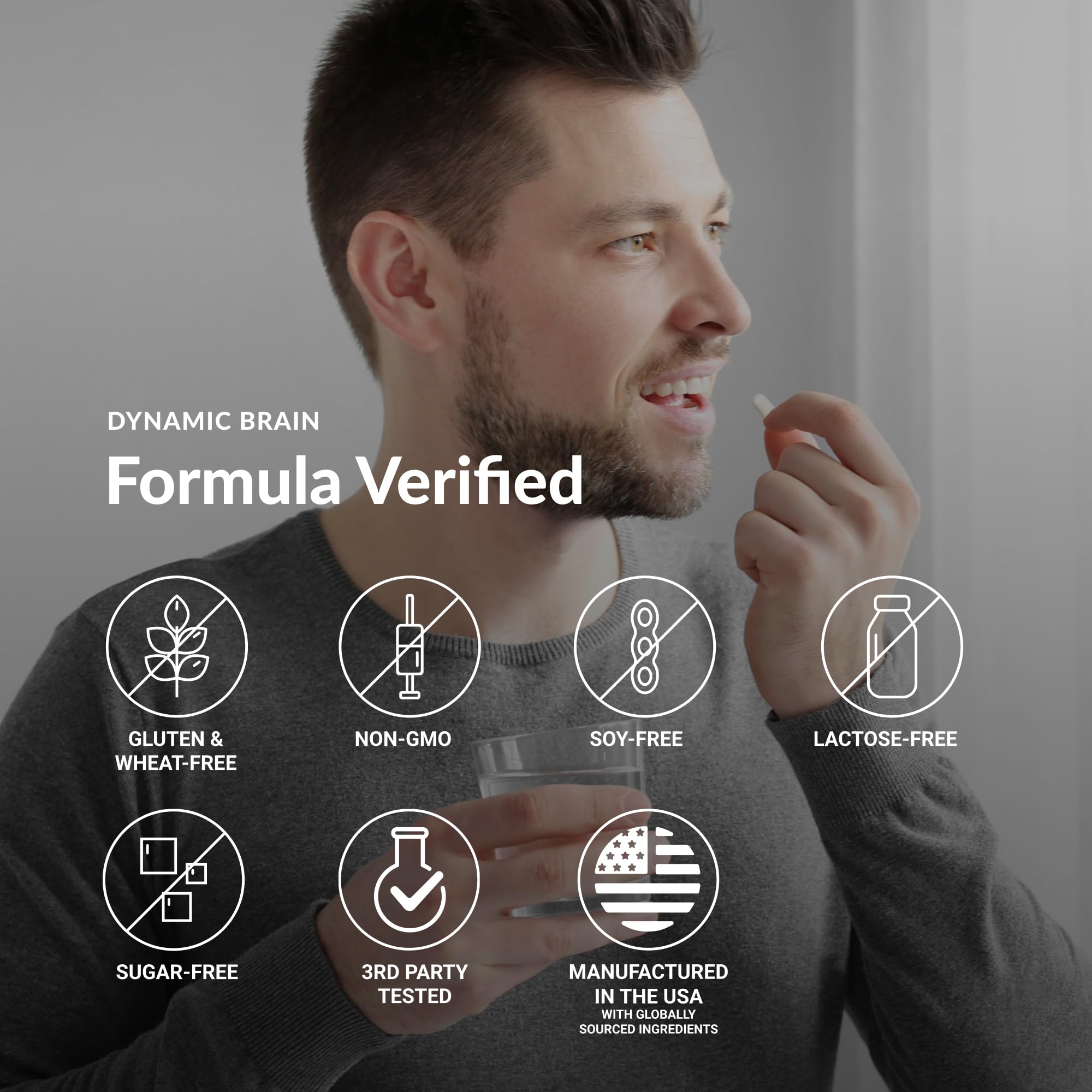 Icons indicating Non-GMO, gluten-free, and lactose-free