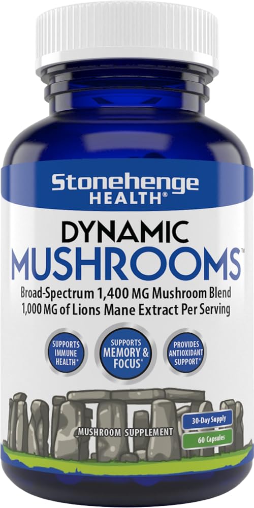 Stonehenge Dynamic Health Mushrooms bottle front label