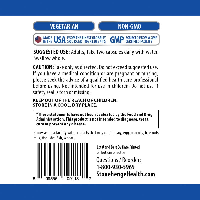 Back of bottle showing ingredients and QA information