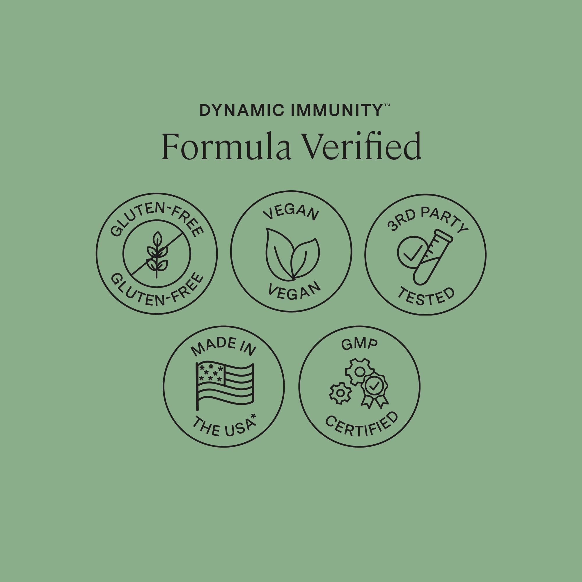 Allergen-free vegan capsules shown on Dynamic Immunity label