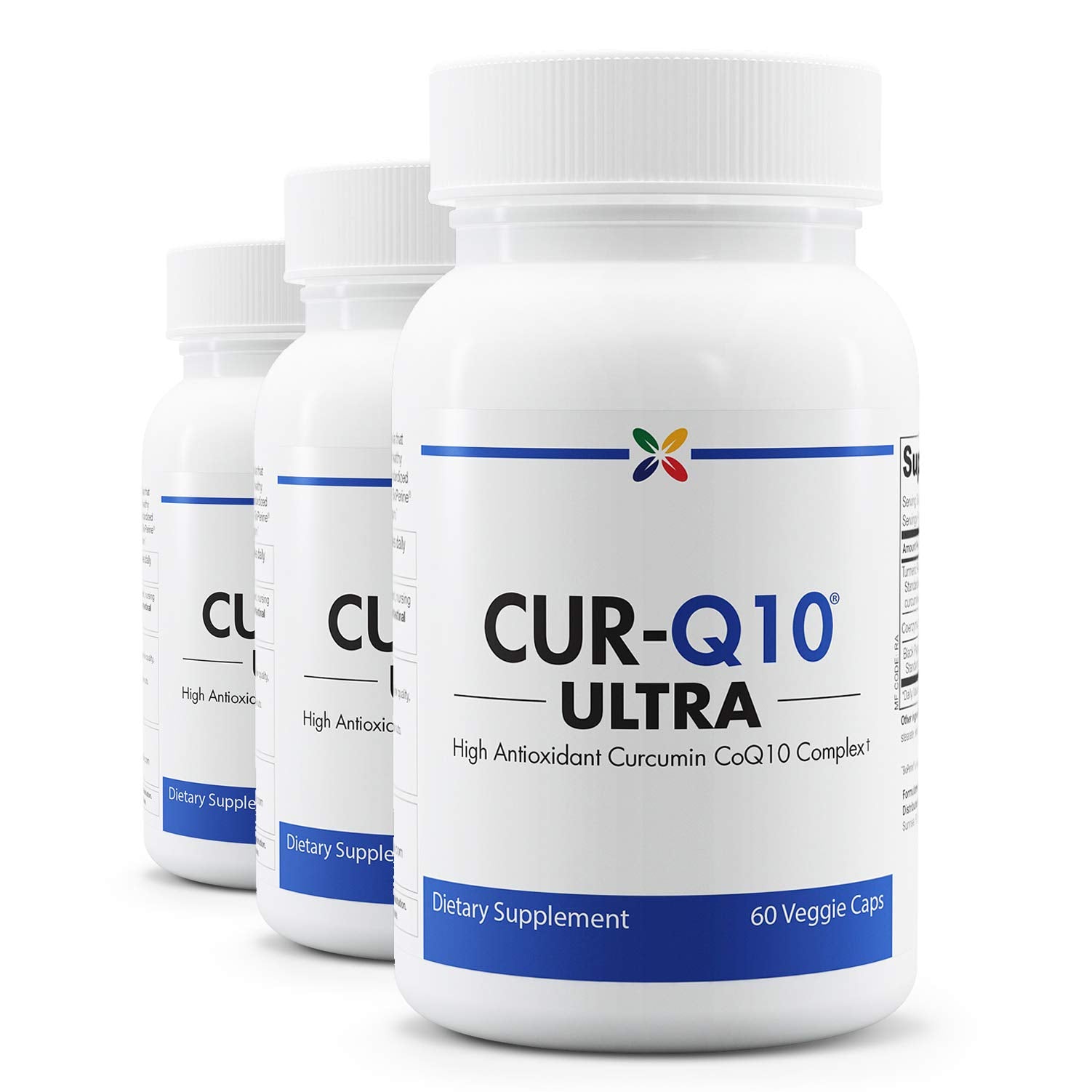 Bottle of Stop Aging Now CUR-Q10 Ultra Complex on a white background