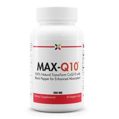Front view of Stop Aging Now MAX-Q10 200 mg CoQ10 capsules