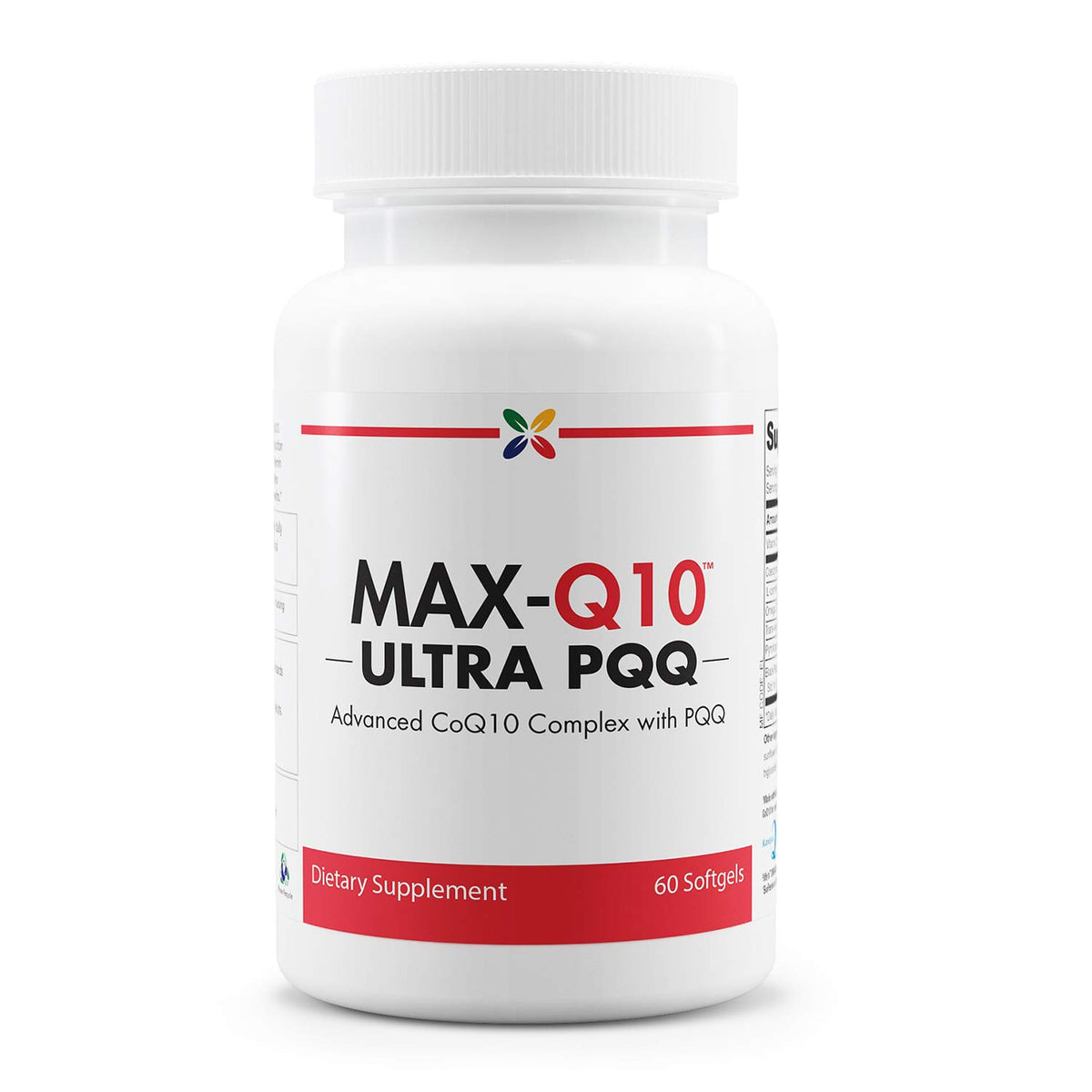 Stop Aging Now MAX-Q10 Ultra CoQ10 with BioPQQ bottle label