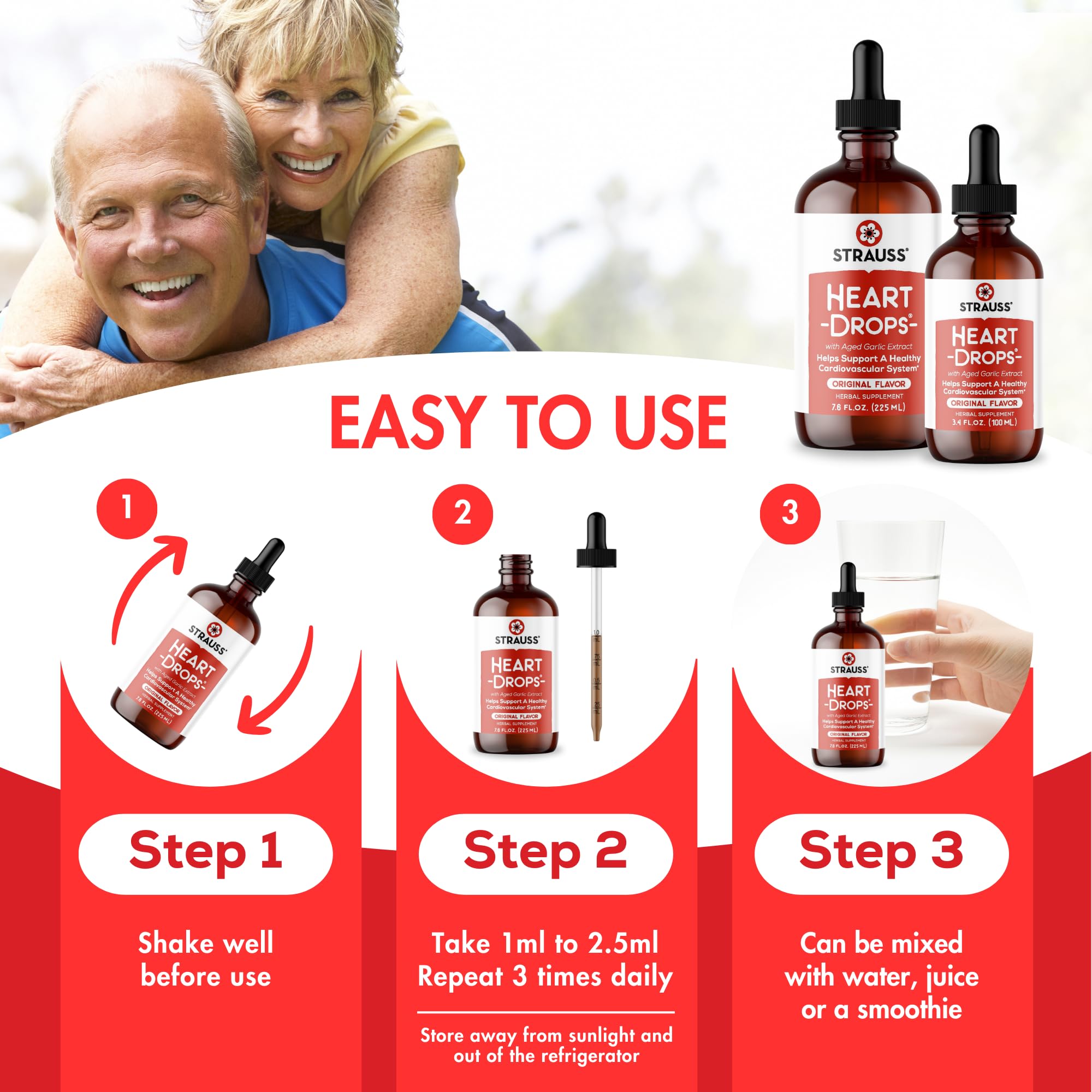 Third-party lab testing seal on Strauss Heart Drops packaging