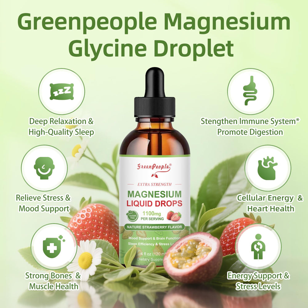 Strawberry flavored magnesium glycinate citrate liquid drops