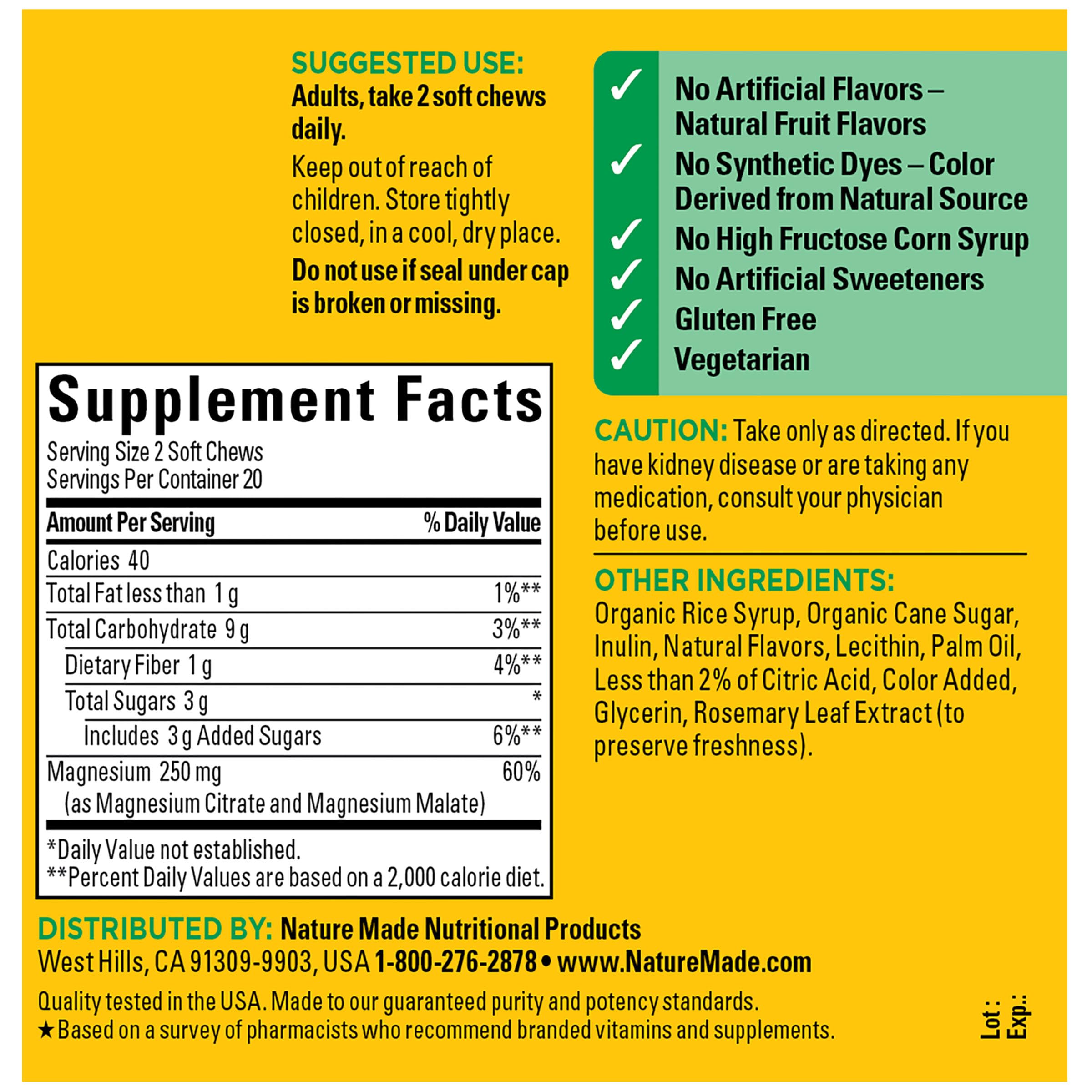 Strawberry flavored Nature Made Magnesium Complex Soft Chews packaging