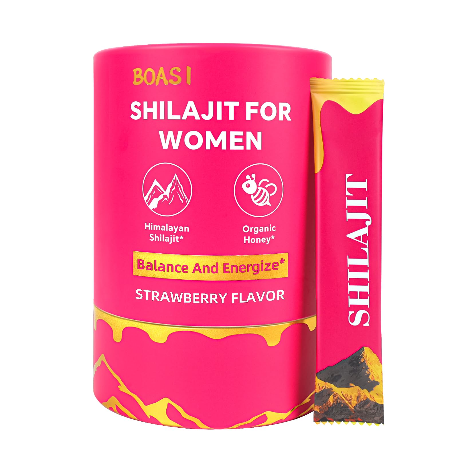 Packaging image of Strawberry Shilajit Honey Sticks for Women