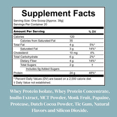 Nutrition label and ingredients for StrengthMD grass-fed whey protein powder