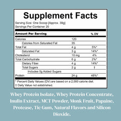 Nutrition panel showing 24g protein and 4g fiber per serving