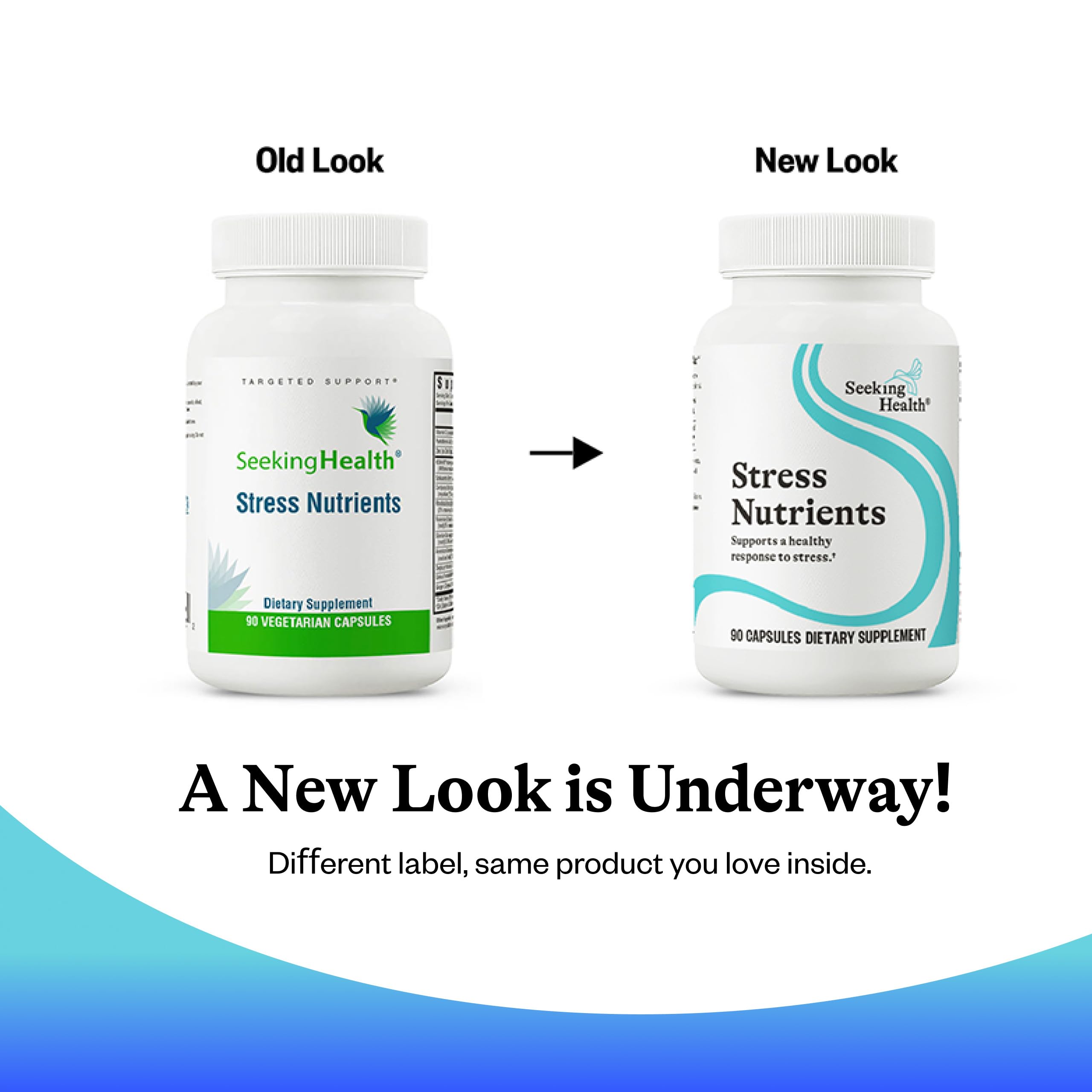 Allergen-free icons and packaging details on Stress Nutrients