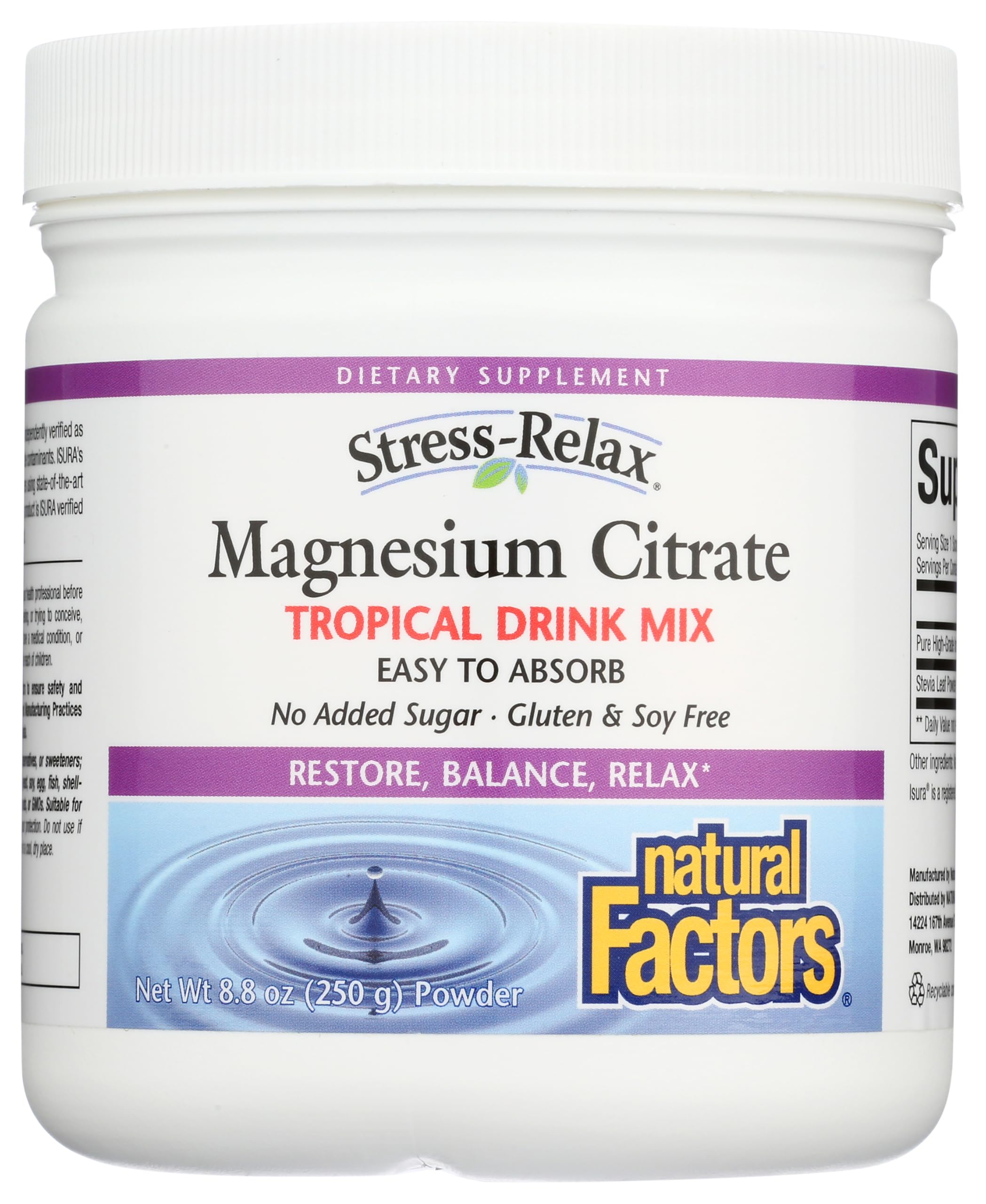Front view of Stress-Relax Magnesium Citrate Drink Mix Tropical flavor container