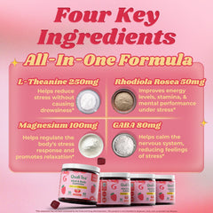 Gummies bottle and package showing stress relief and mood support