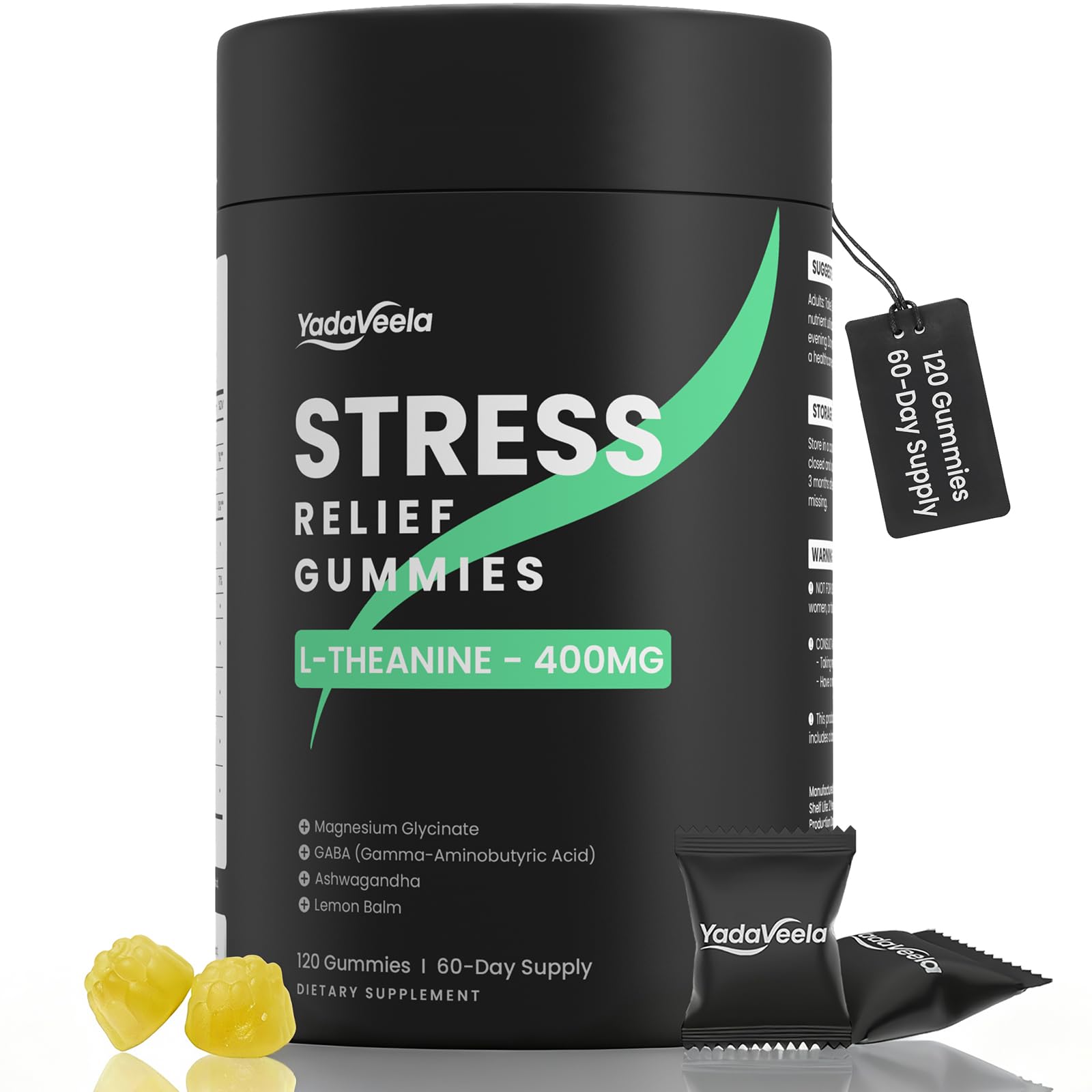 Front of Stress Support Gummies bottle with lemon flavor