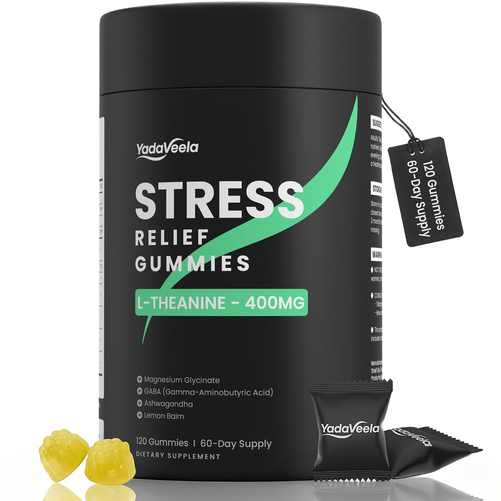 Front of Stress Support Gummies bottle with lemon flavor