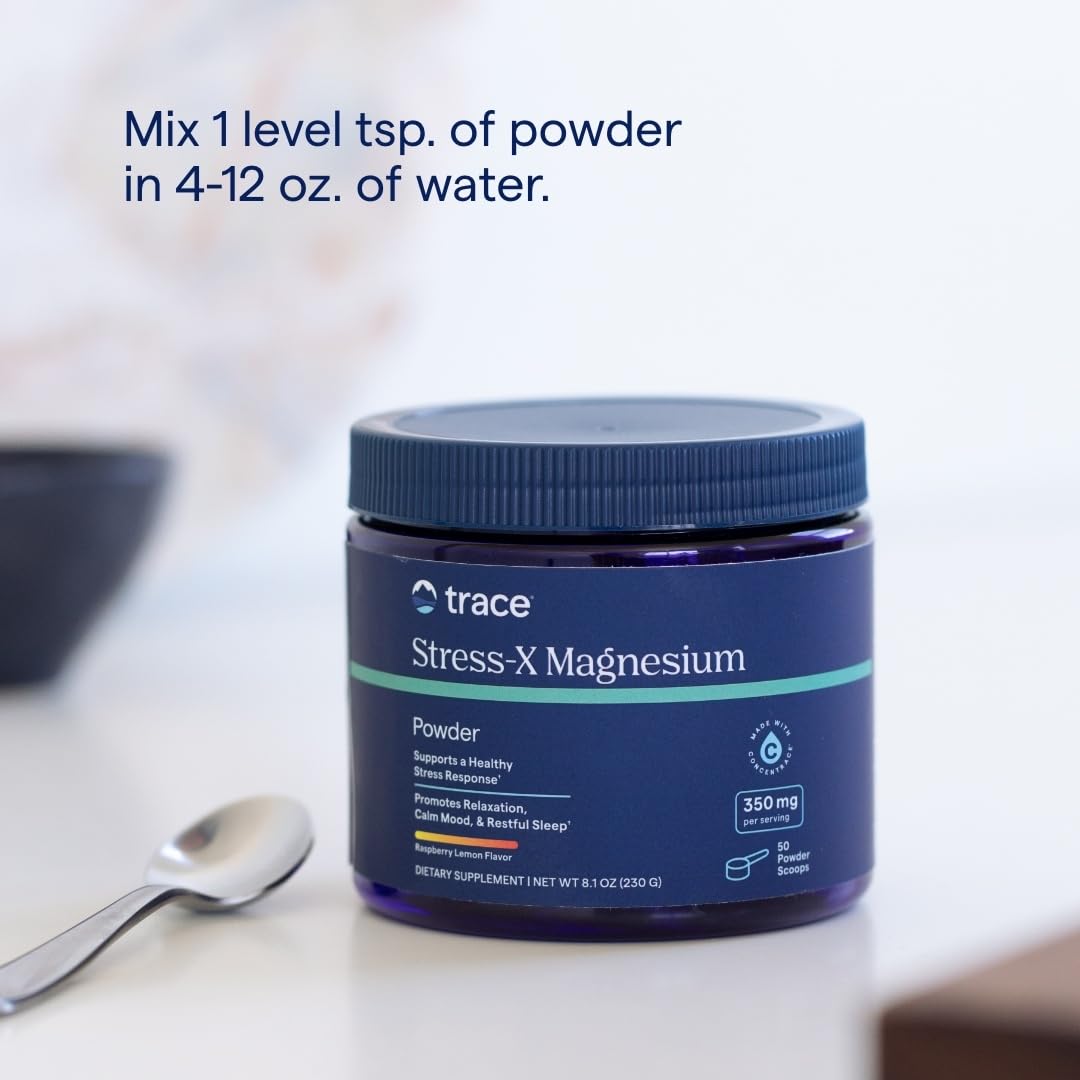 Glass of water with dissolved Stress-X magnesium powder for daily use