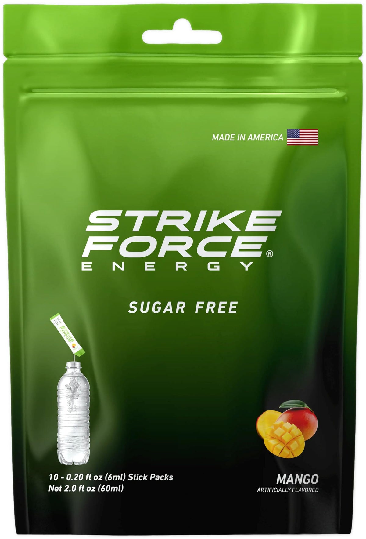 Strike Force Mango liquid energy packs dissolving in water