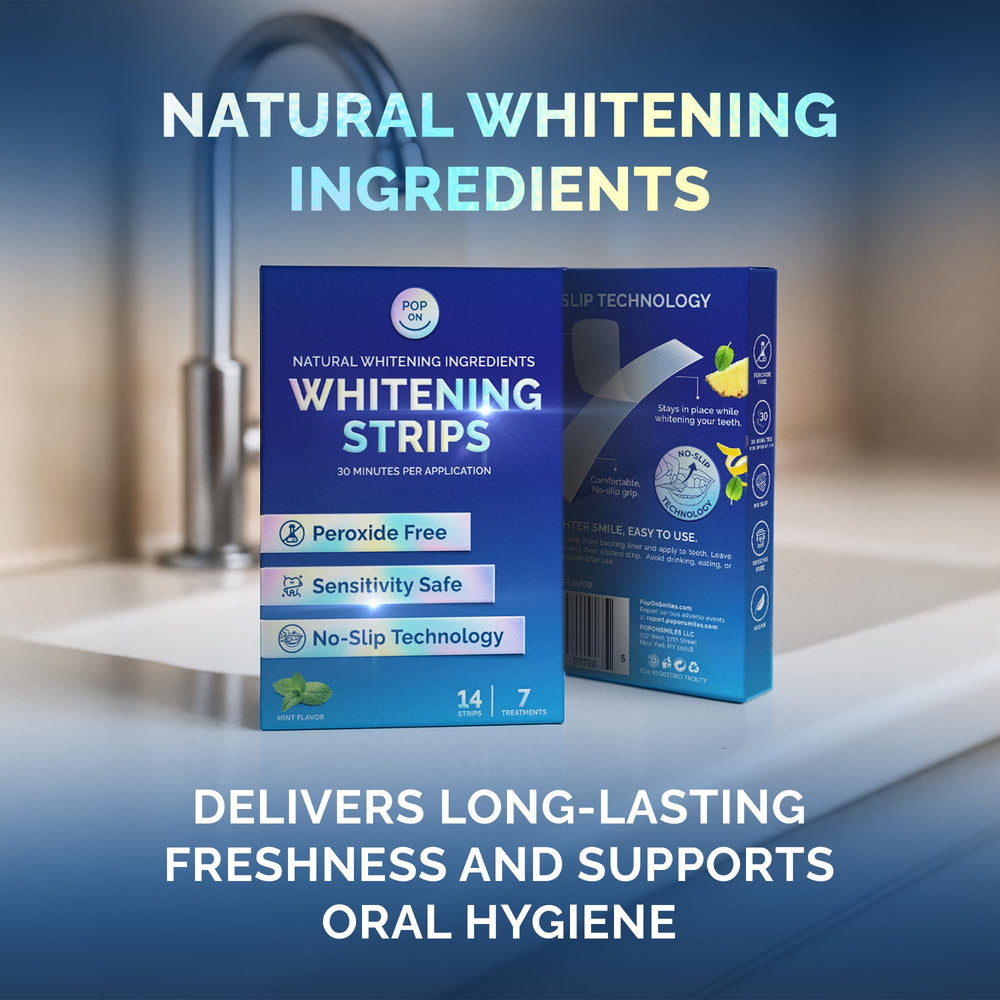 Hands applying and removing whitening strips