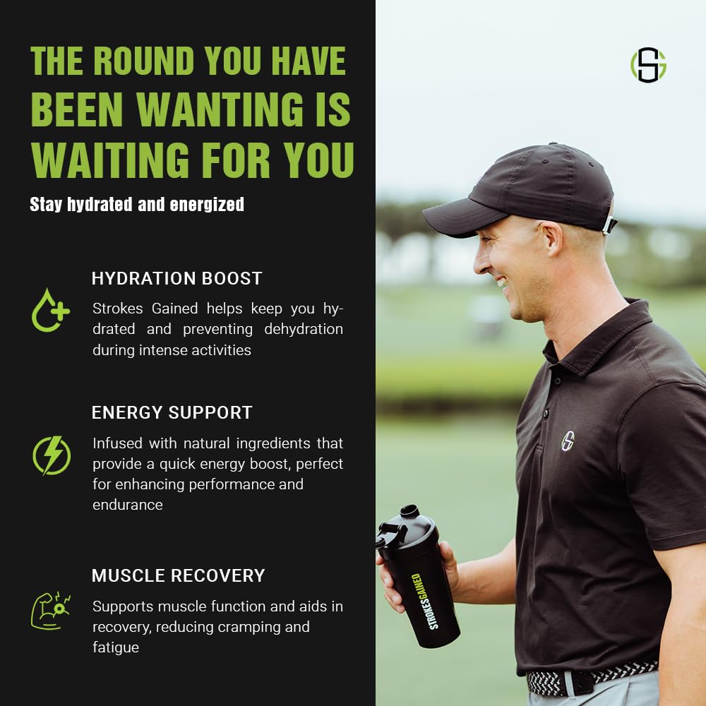 Strokes Gained Hydration ingredients graphic highlighting electrolytes for golfers.