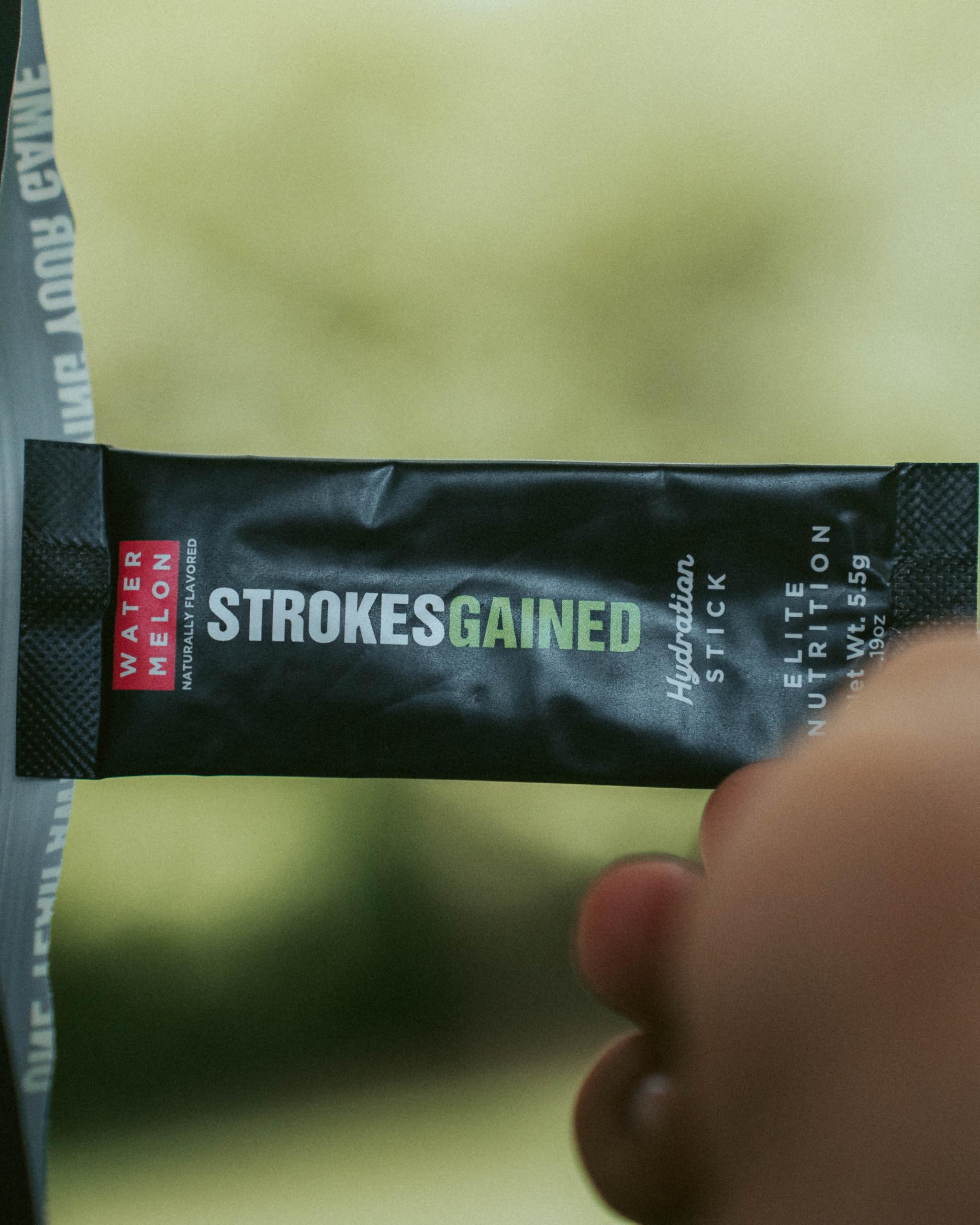 Strokes Gained Hydration sugar-free label emphasizing no added sugar.