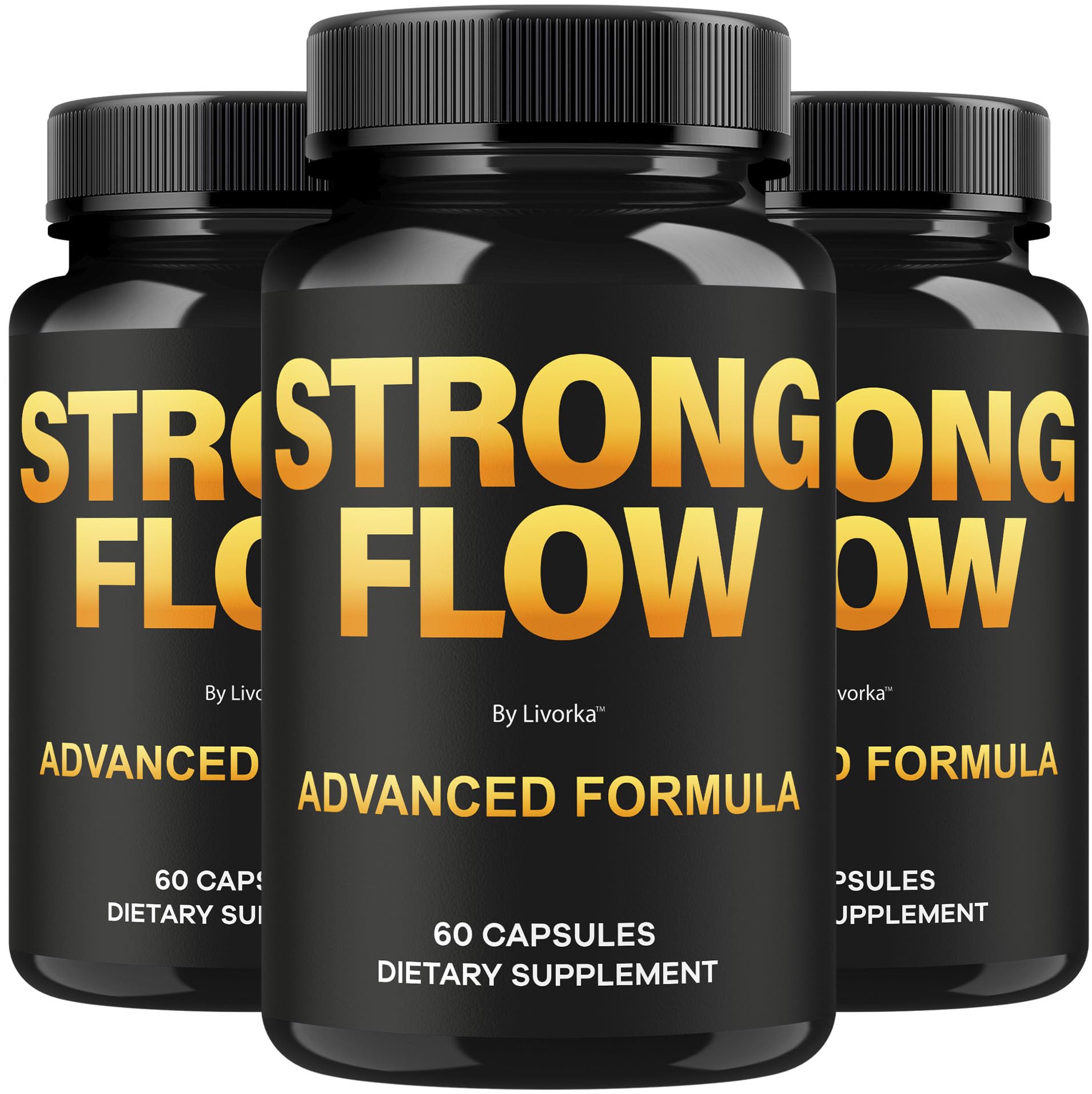 Front view of Strong Flow Capsules 3-pack bottle