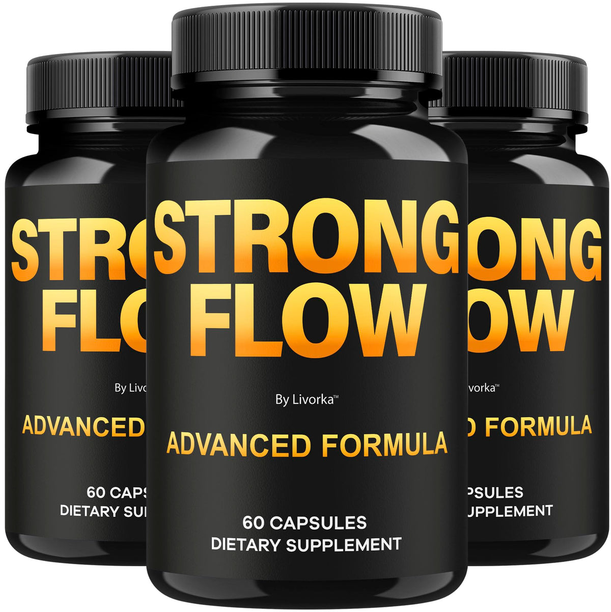 Front view of Strong Flow Capsules 3-pack bottle