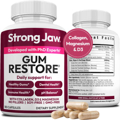Strong Jaw Gum Restore bottle and label