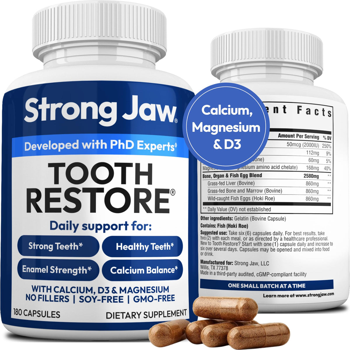 Strong Jaw Tooth Restore bottle label – front view
