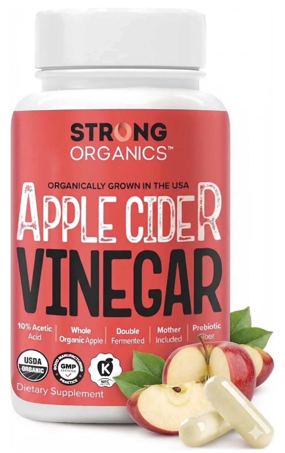 Strong Organics ACV Caps bottle view supports digestion and appetite control.