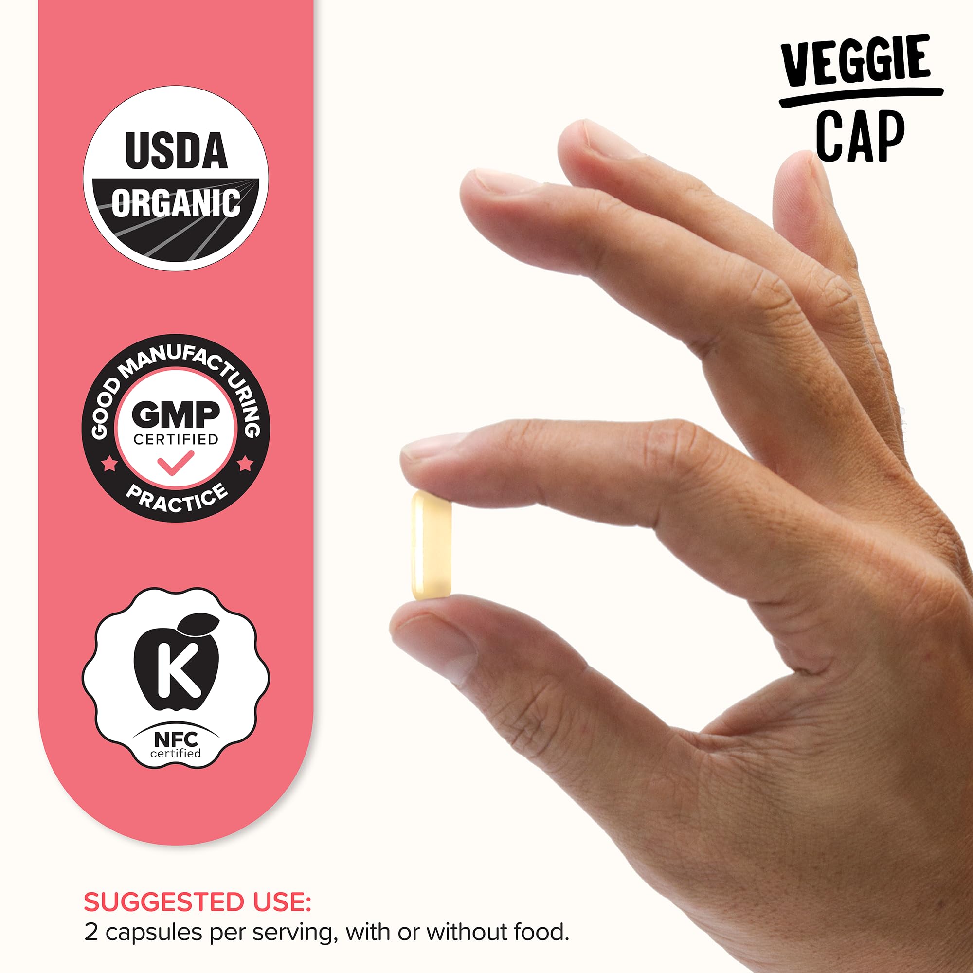 Strong Organics ACV Caps ingredient list shows organic apples and prebiotic gum Arabic.