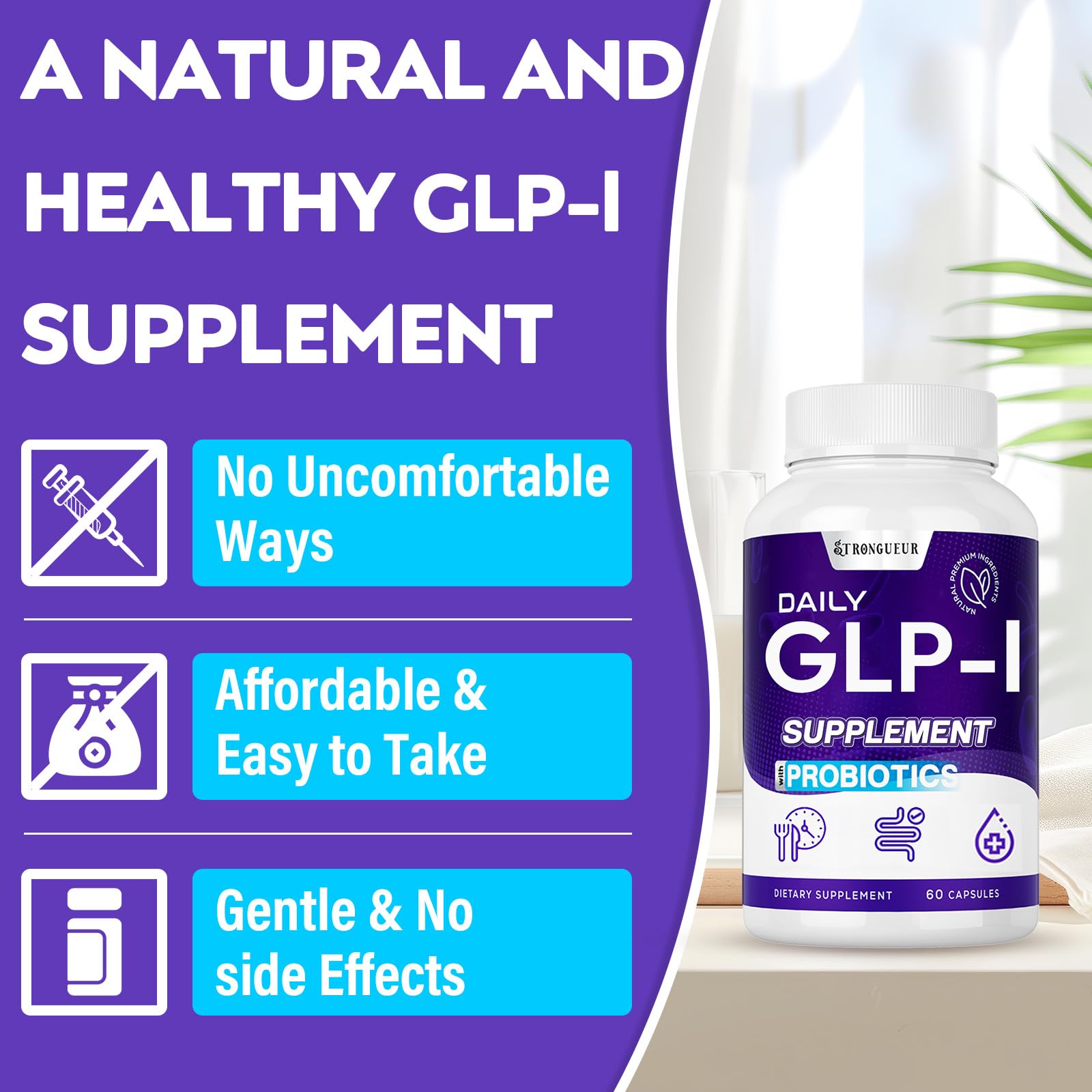 Strongueur GLP-l ingredients chart highlighting ginger, licorice, and aloe