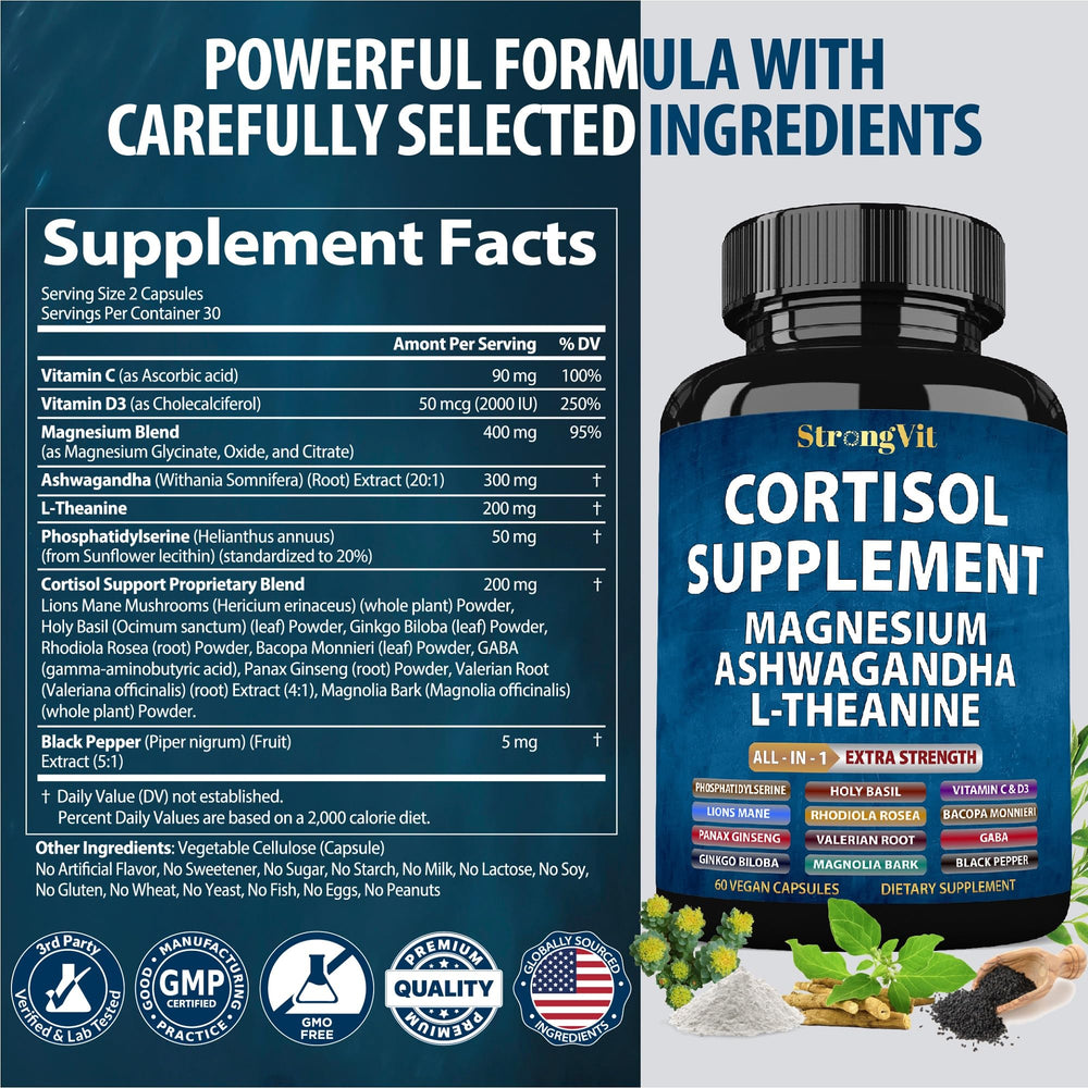 StrongVit cortisol packaging and 30-day supply