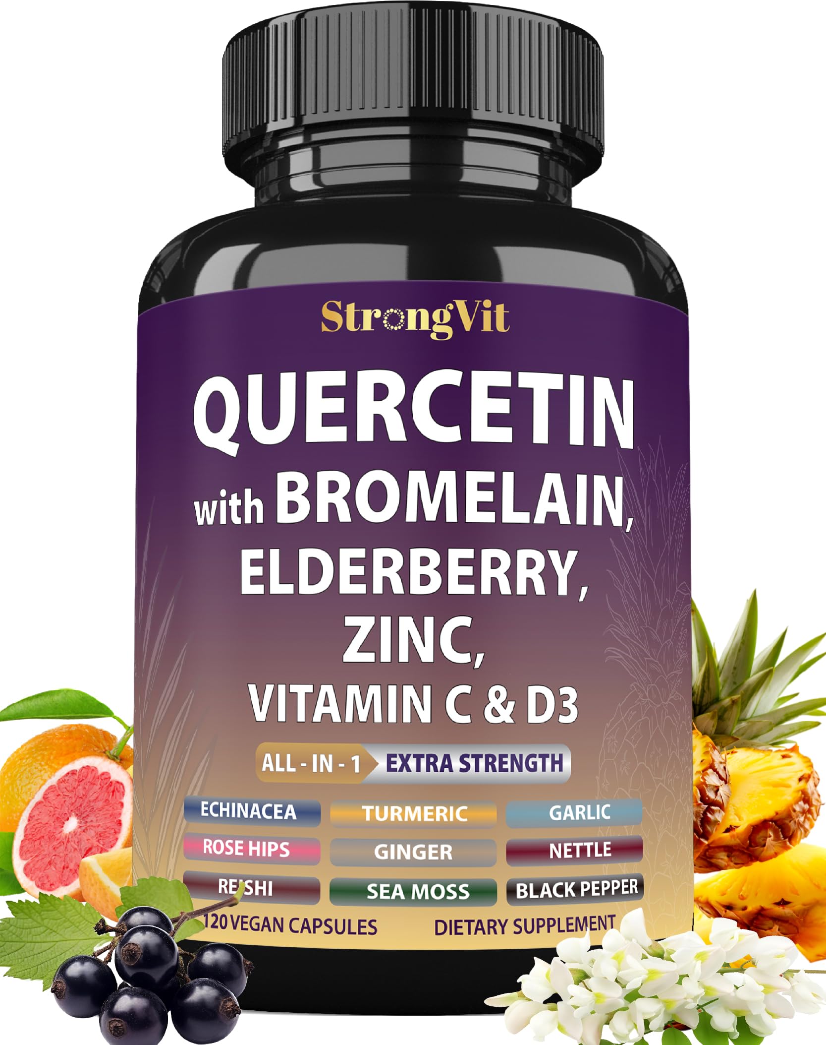 StrongVit Quercetin with Bromelain Immune Support bottle - front view