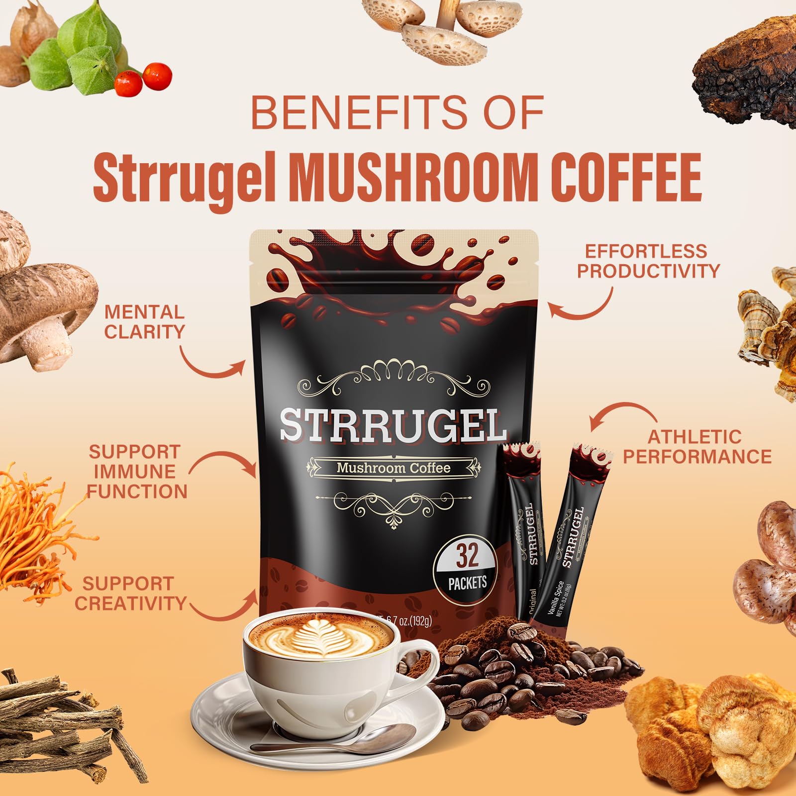 Dissolving Strrugel mushroom coffee sticks in hot water