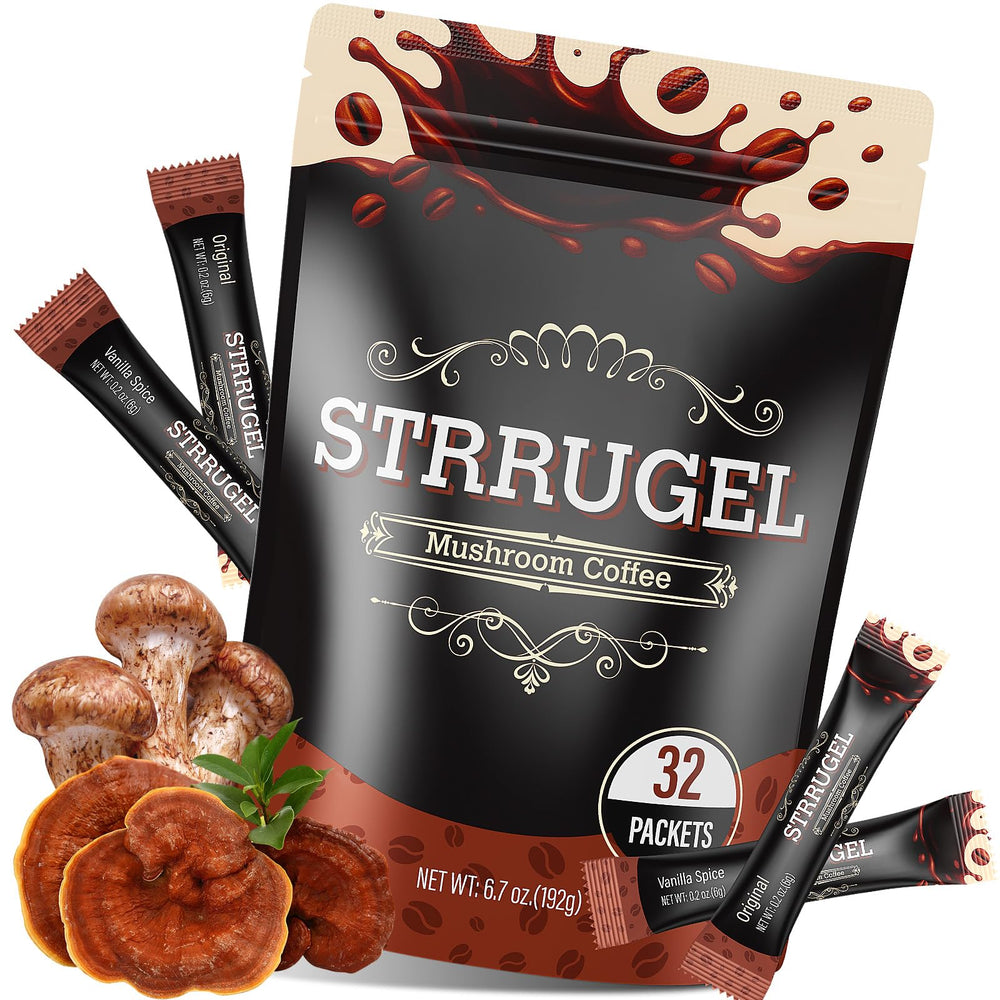 Front view of Strrugel Organic Mushroom Coffee with Lion’s Mane and Reishi