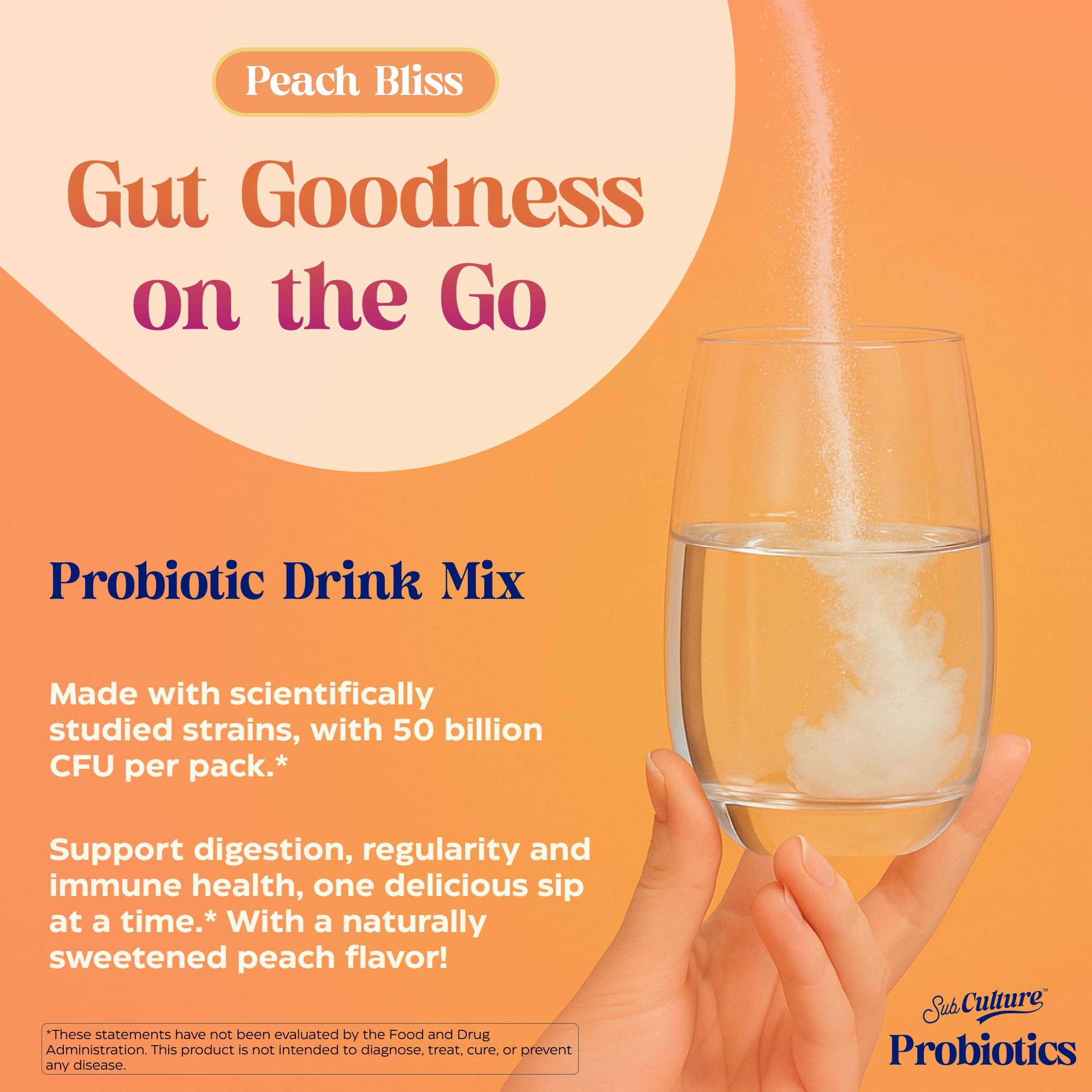 SubCulture Peach Bliss probiotic stick pack – back panel