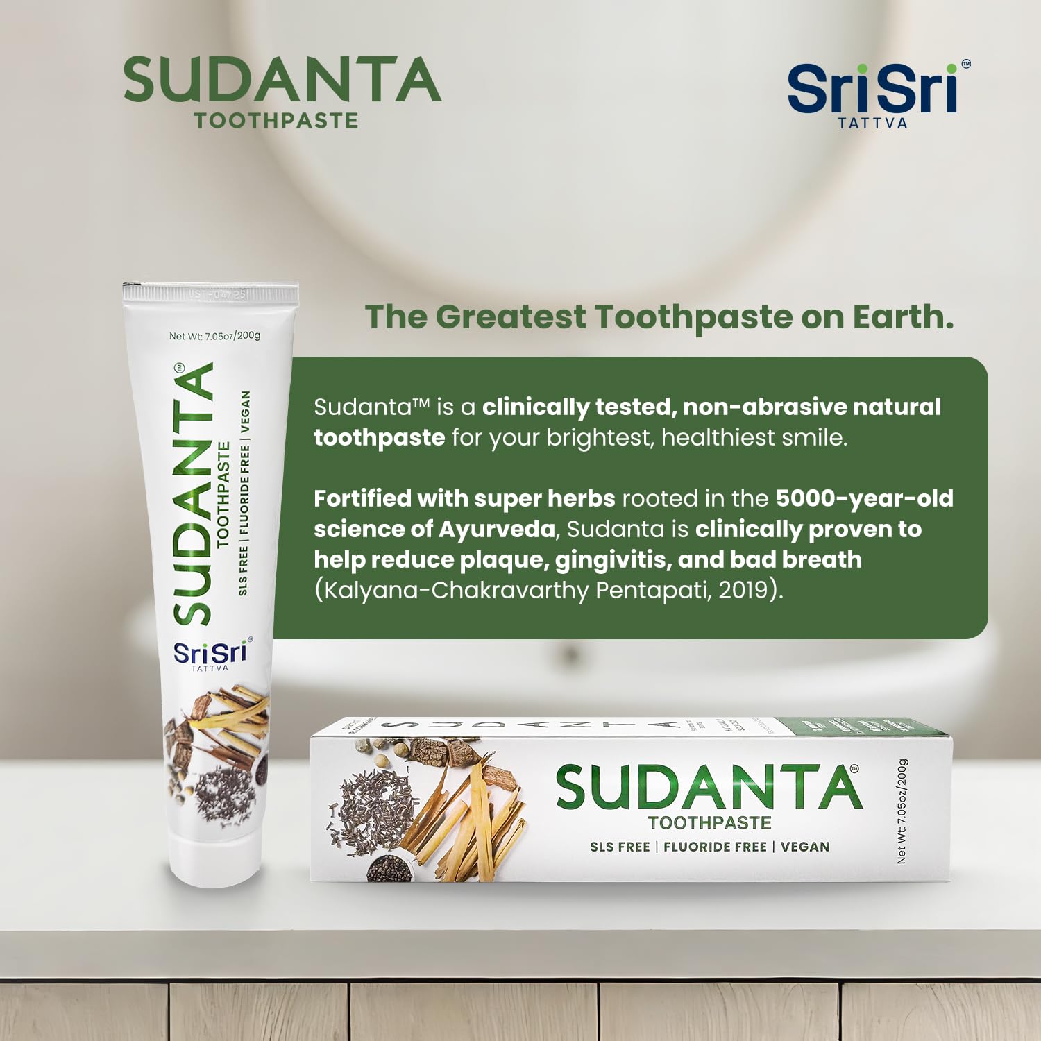Person brushing teeth with Sudanta toothpaste