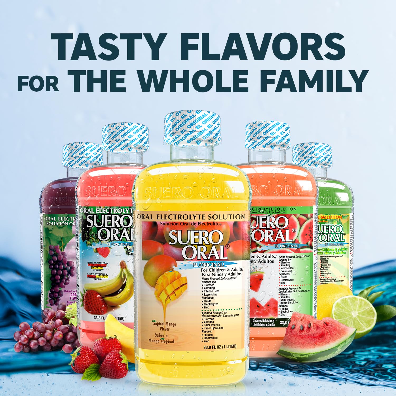 Kids and adults drinking Suero Oral Mango electrolyte drink