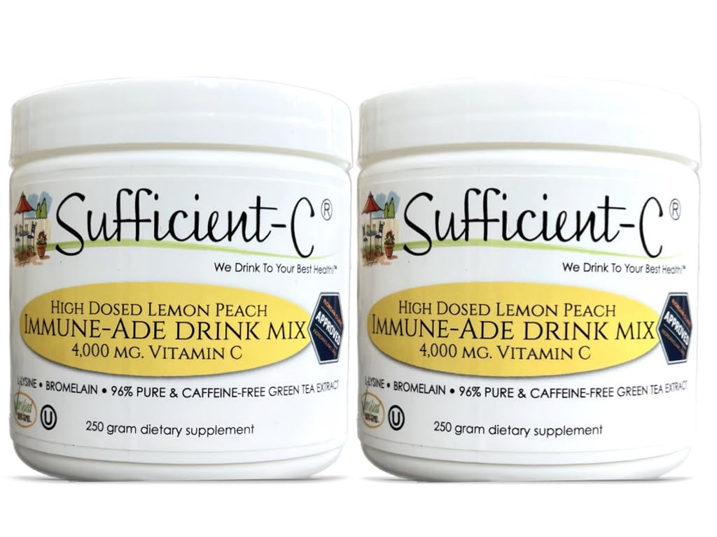 Sufficient-C Lemon Peach Immune-Ade 2-pack packaging, 250 g each