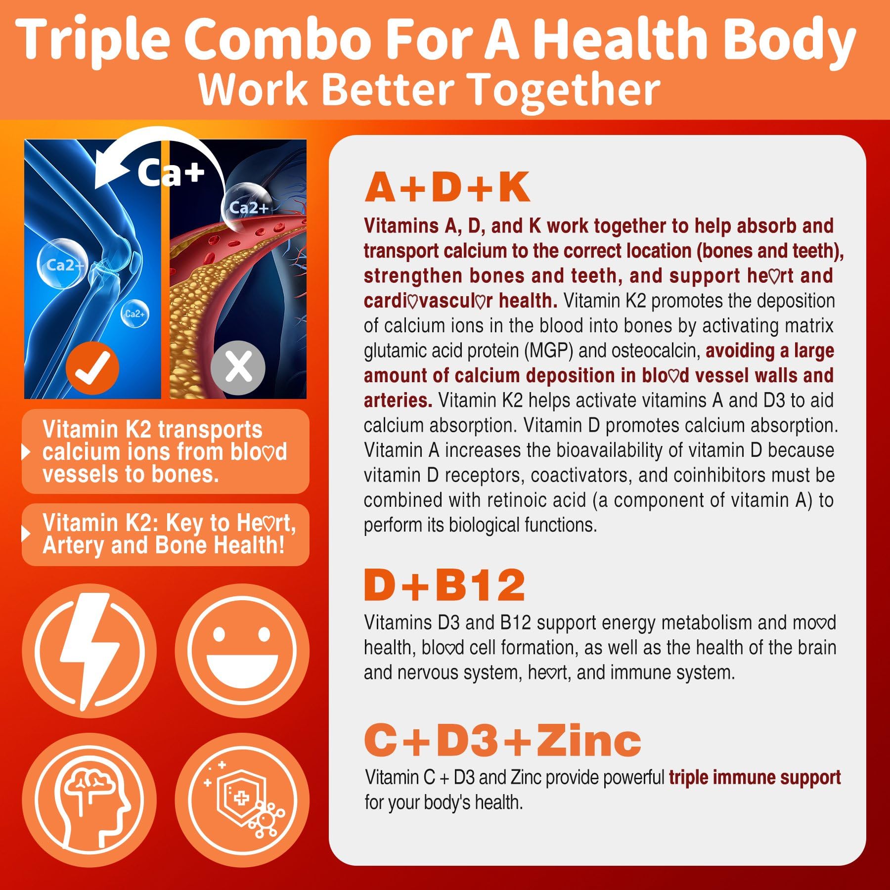 Ingredient panel showing ADK, D3, K2 and B12