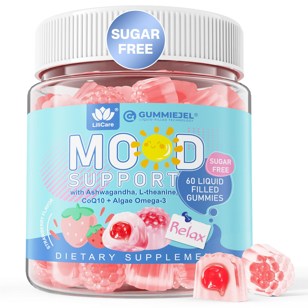 Bottle of Sugar Free Ashwagandha Calm Gummies in Strawberry flavor