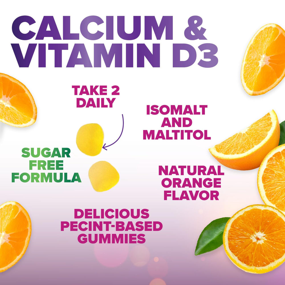 Sugar-free calcium gummies with vitamin D3 for easy absorption