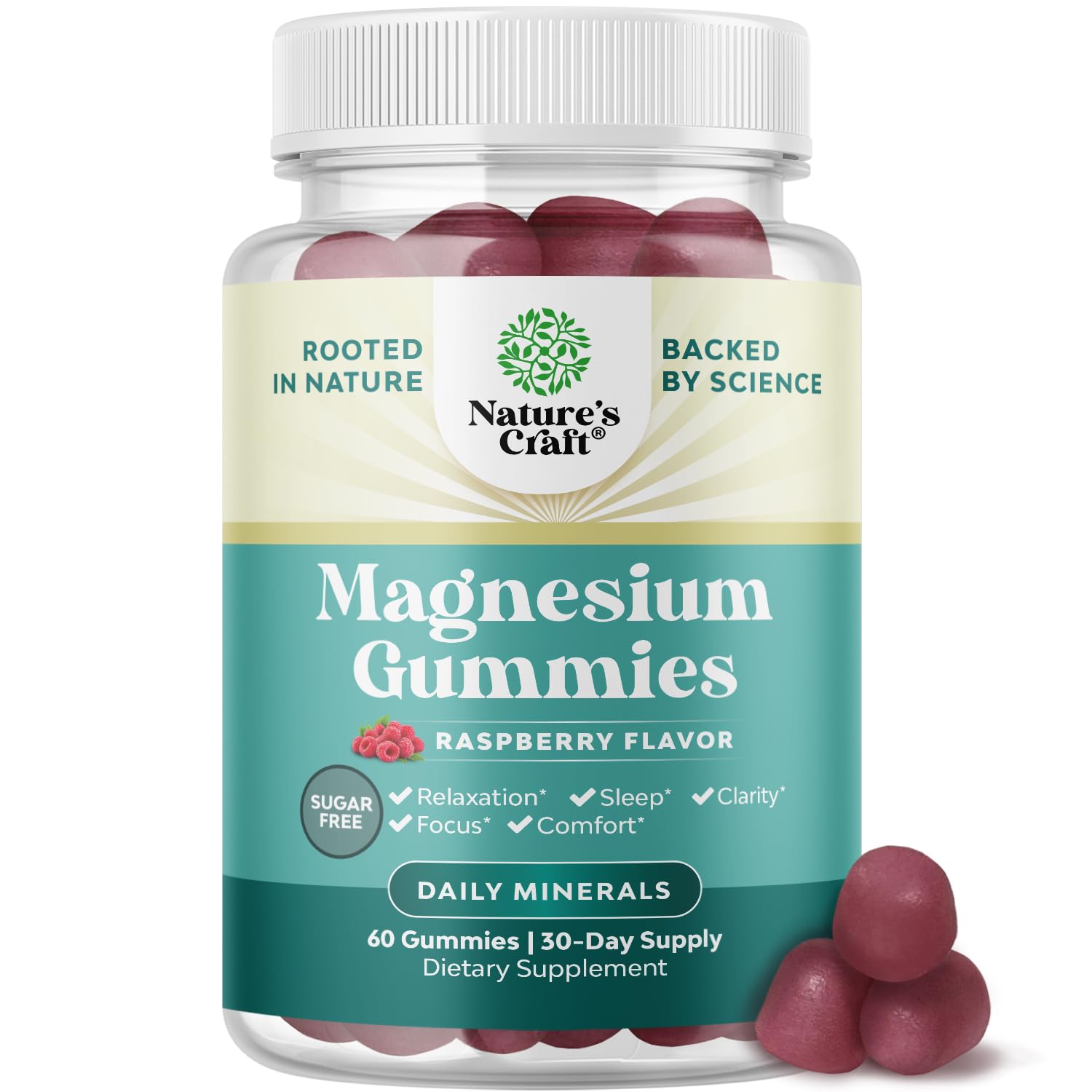 Front view of Sugar-Free Calm Magnesium Gummies for Adults, 60 count